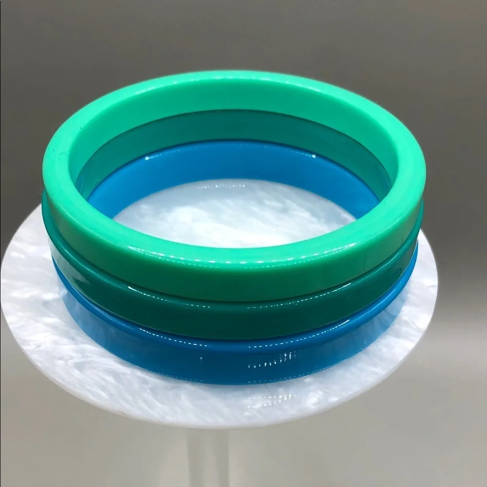 Bundle lot 5 vintage 90's acrylic resin bangle bracelets blue green layer stack
